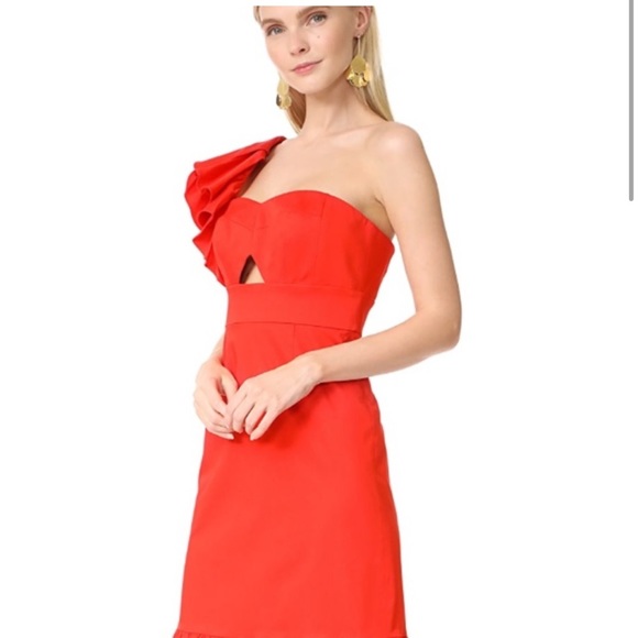 Rebecca Taylor Vibrant Red Color One Sleeve Evening Dress - Picture 5 of 7